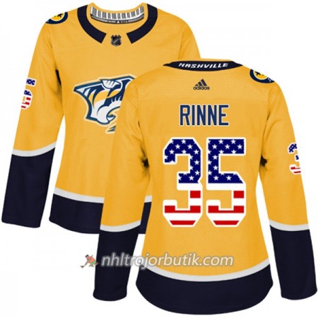 Dame Ishockey Nashville Predators Tröja Pekka Rinne 35 Adidas 2017-2018 Guld USA Flag Fashion Authentic